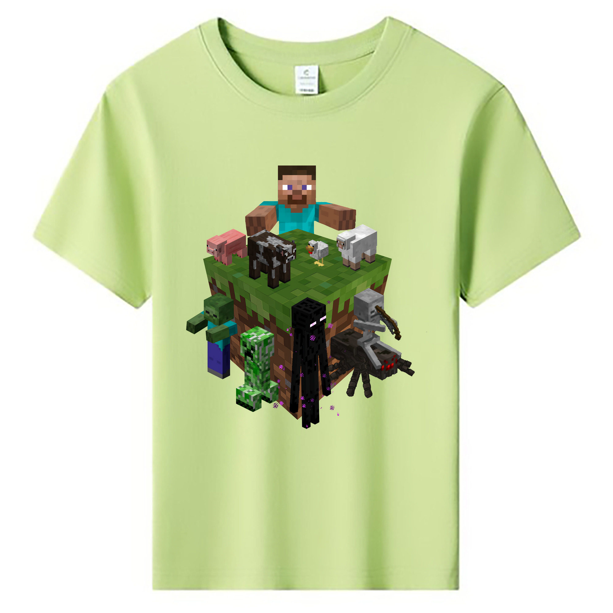 （画像用） マインクラフト ブロックの世界 Minecraft MC Block world 綿100％キッズTシャツ（フロントプリント）